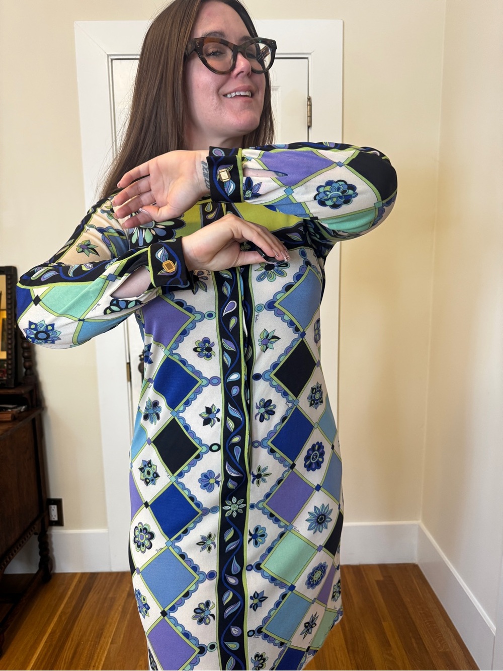 70s Vintage Emilio Pucci Geometric Print Dress Sz M - Picture 3 of 10